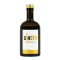 En mørk glasflaske med GINSTR Stuttgart Dry Gin fra Stuttgart Distillery, 44 % vol., med guldhætte og en hvidgylden etiket med mærkenavnet og byens skyline - en ideel gin til Gin & Tonic, der indfanger Stuttgarts ånd.